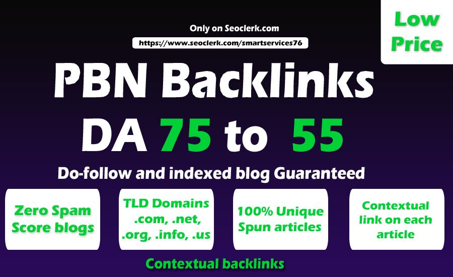 50 High Matrics DA 75 to 55 HQ PBN Backlinks With Per...