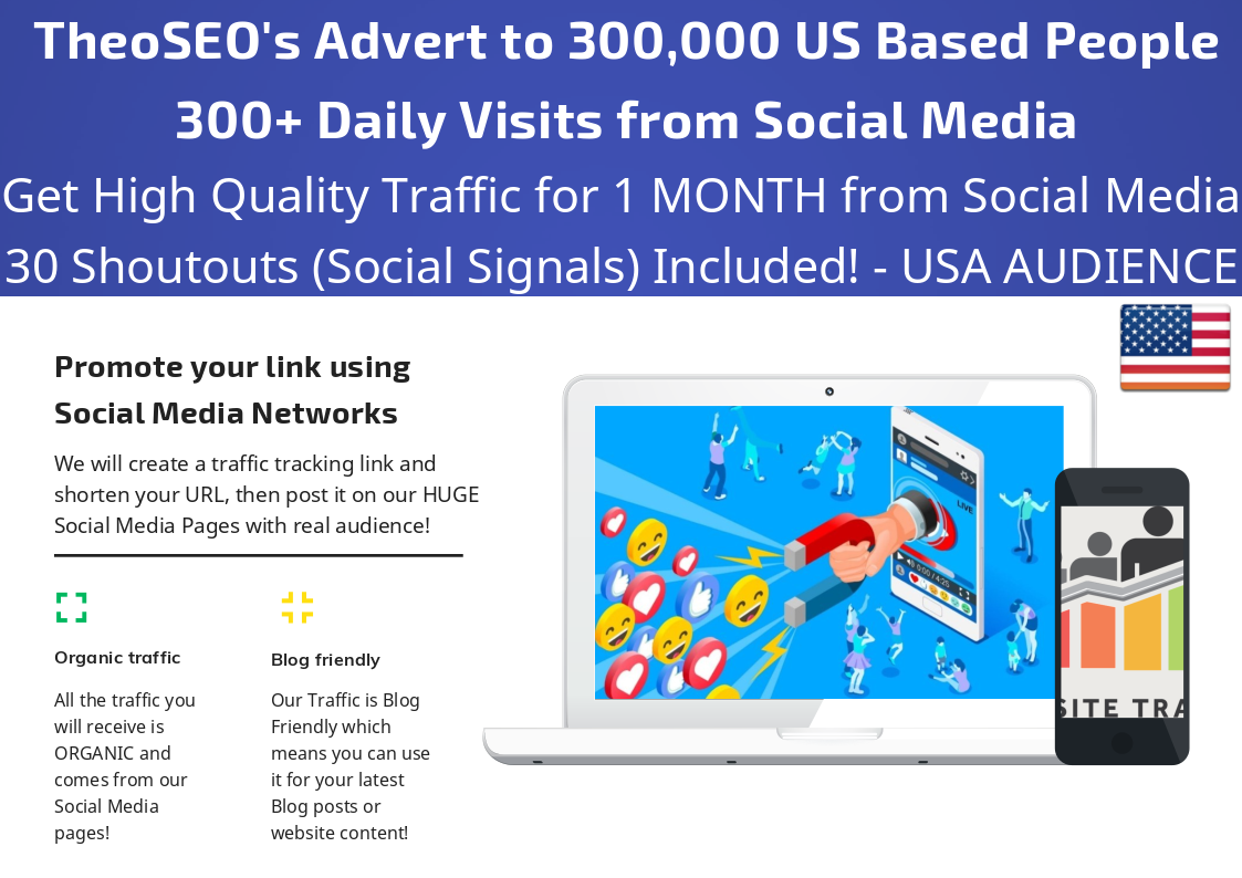 Get 1 Month Traffic with 300+ Daily Visits from Socia...
