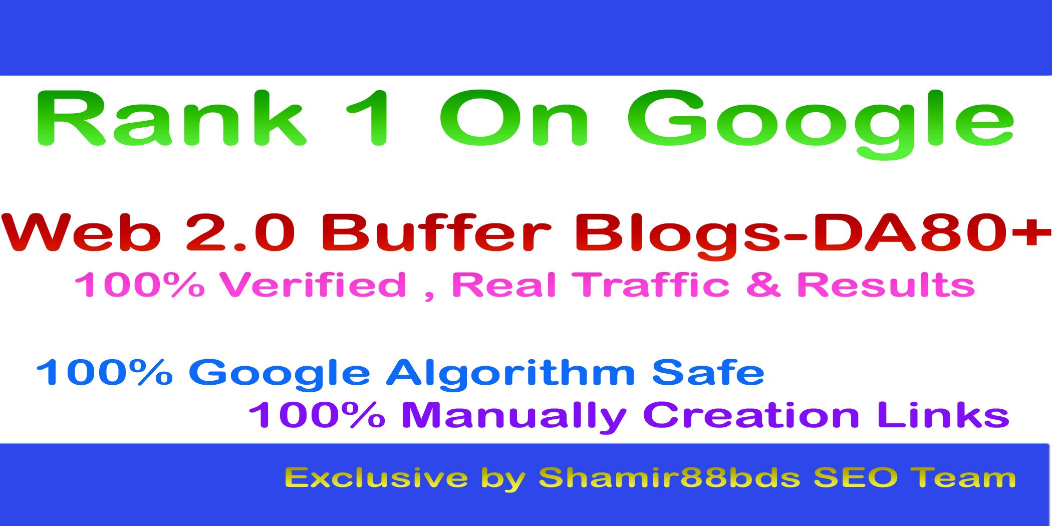 Manually 20 Web 2.0 Buffer Blogs DA80+ with Login, U...