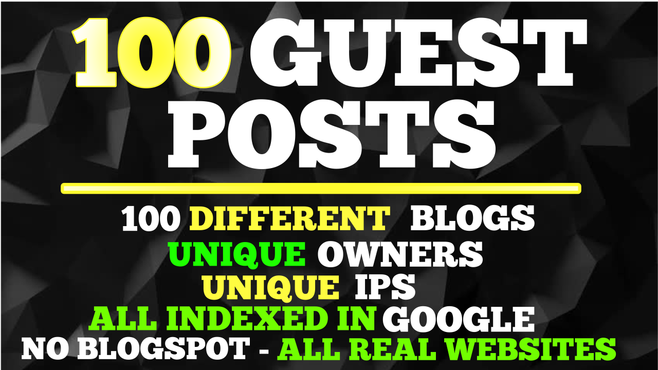 100 Guest Posts WIth 300 HQ Backlinks On 100 Unique D...