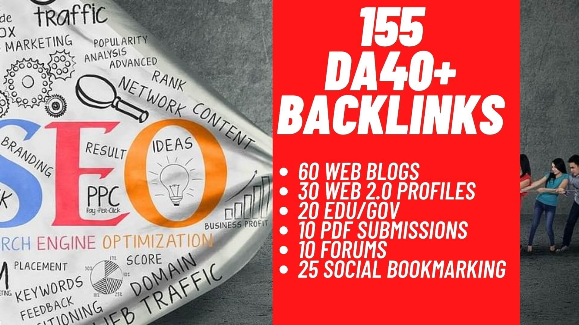 Manually 155 DA40+ Backlinks 60 web blogs 30 Web 2.0 ...