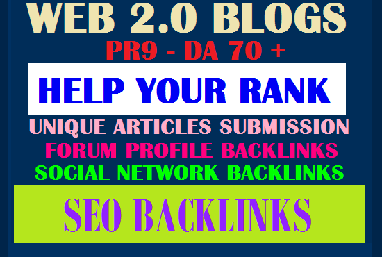 I will Build 100 web 2.0 blogs with PR9 DA70+ SEO Aut...