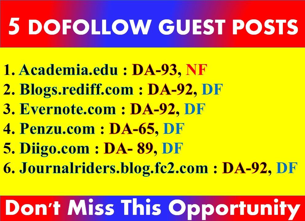 I will Do 5 Guest Posts on +90 DA sites