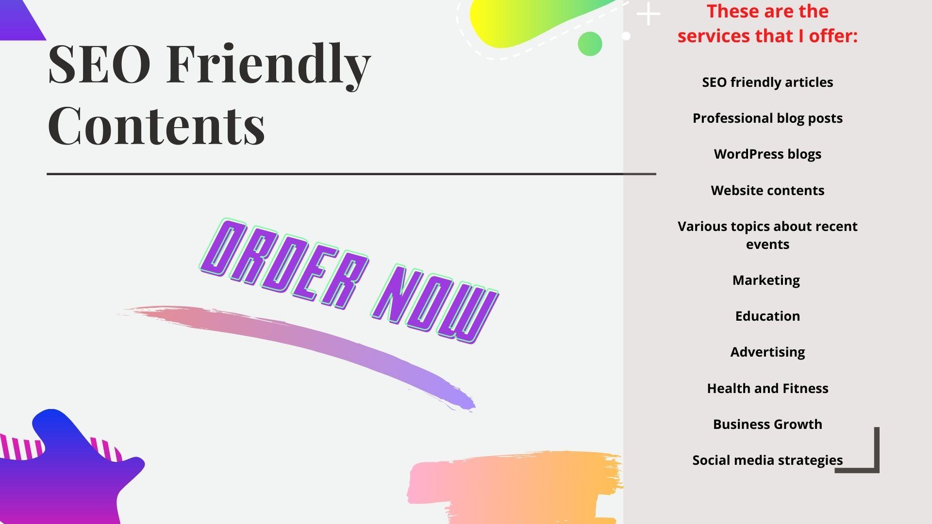 SEO optimized contents for blogs and any websites are...