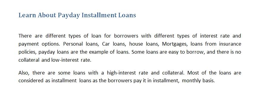 Payday Installment Loans Article about 800 Words