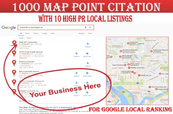 I will do 1000 google map point citations with 10 loc...