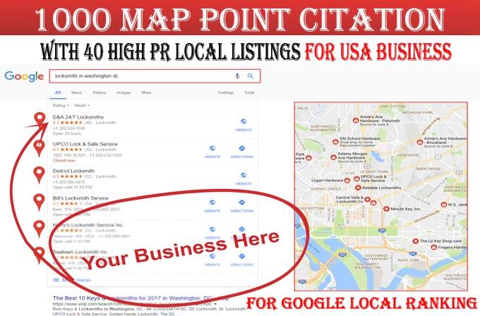 I will do 1000 google map point citations with 40 loc...