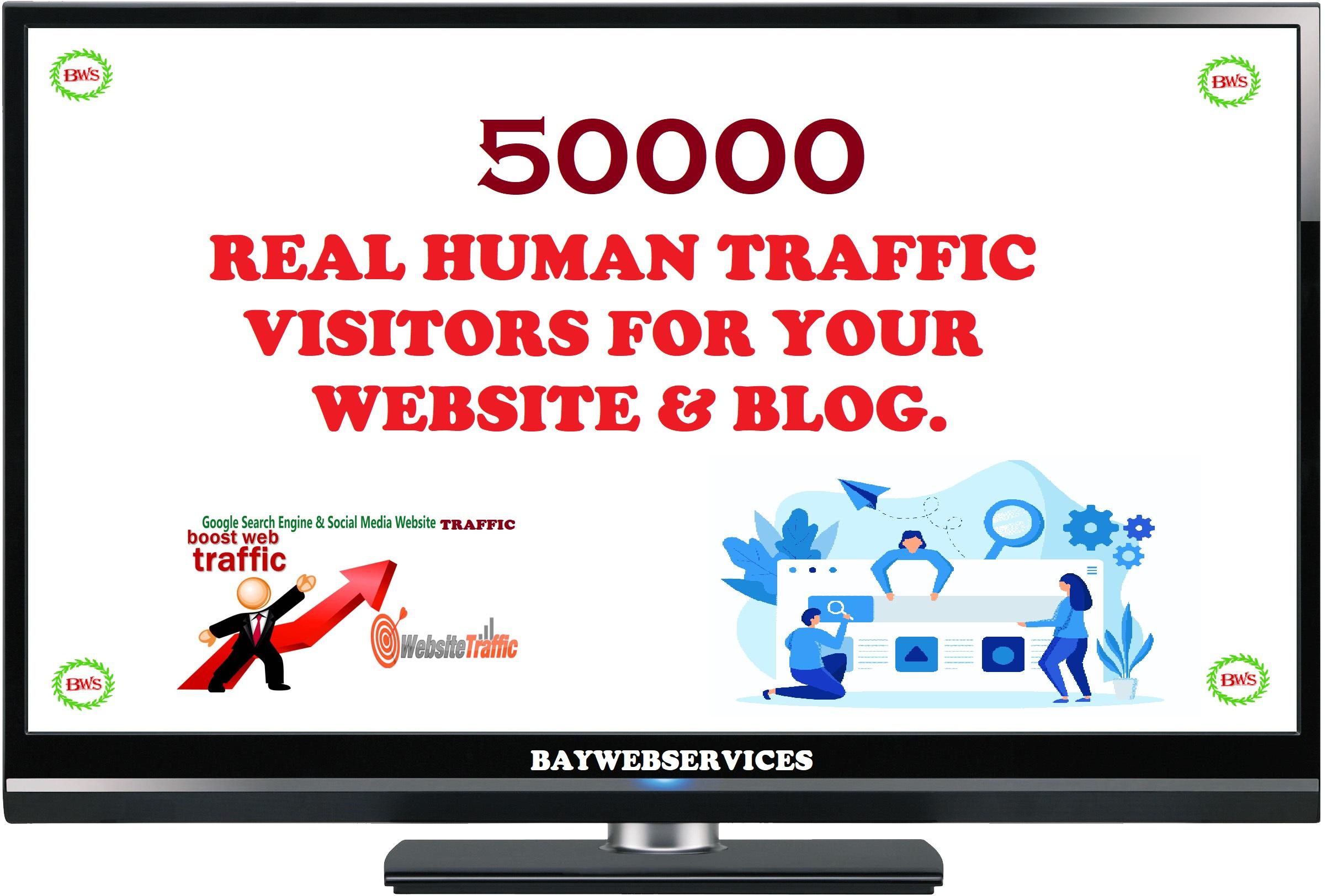 50000 Real Human Traffic & Social Visitors to web...