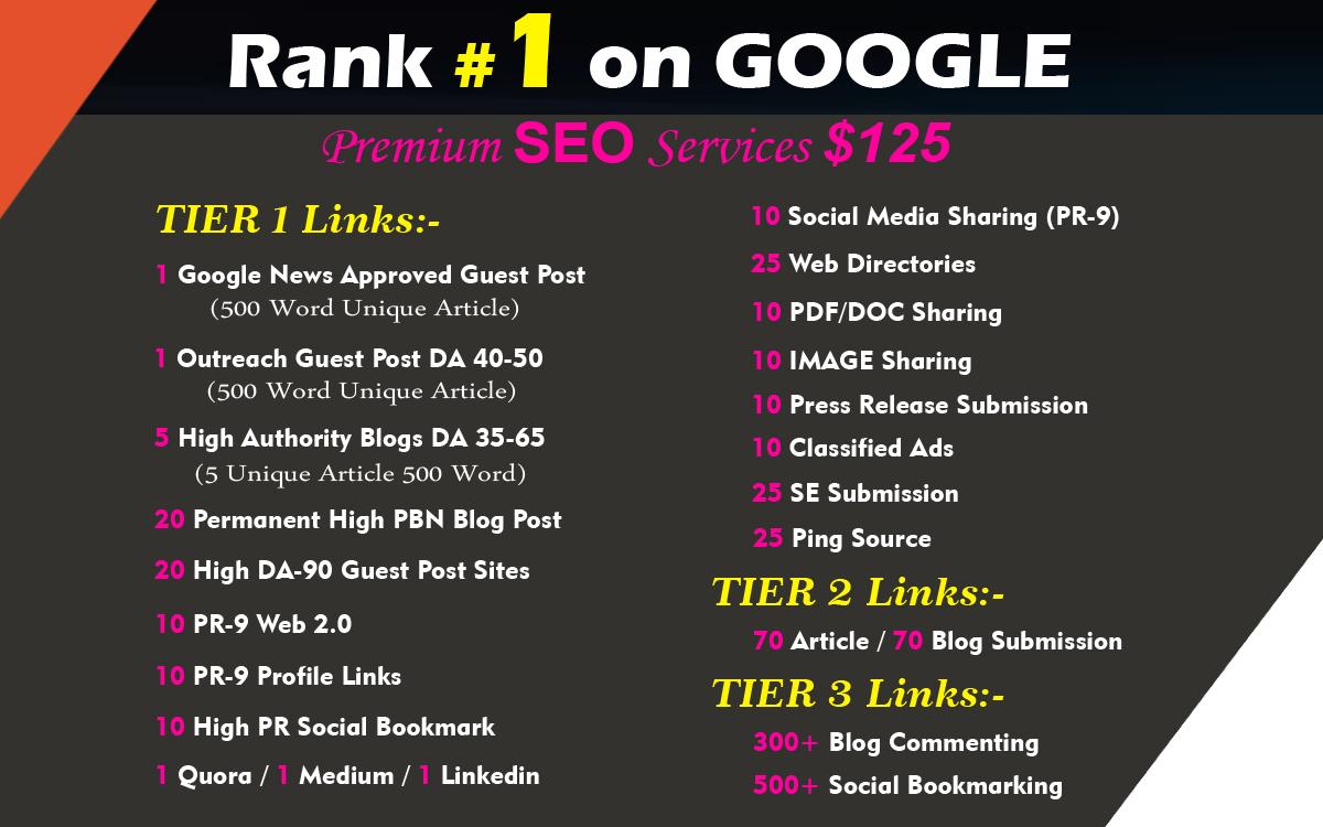 Rank 1st on google with white hat 30 days Premium SEO...