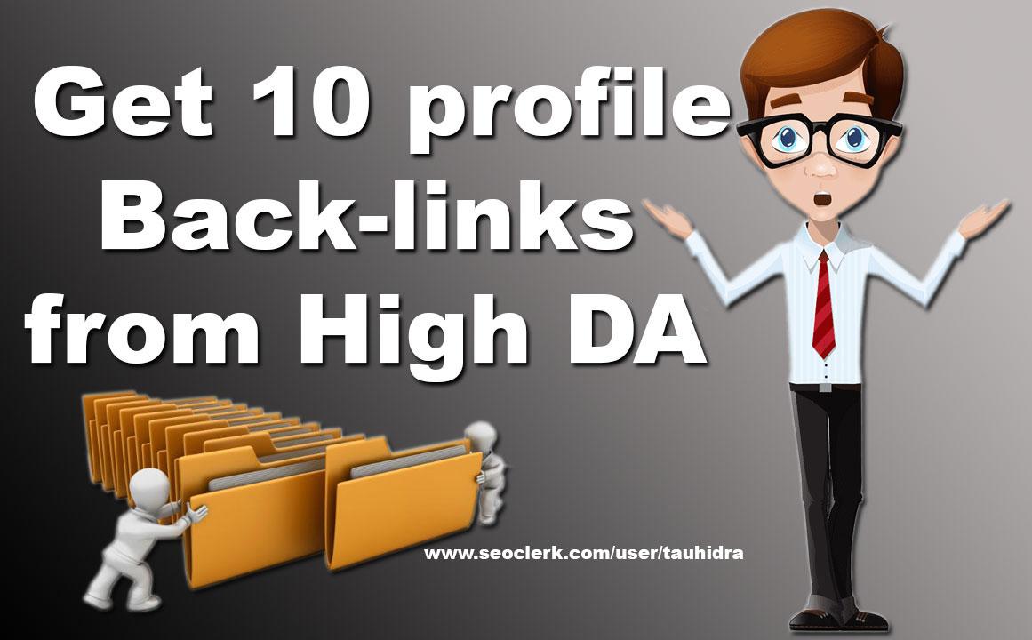 Get 10 Profile Backlinks from High DA