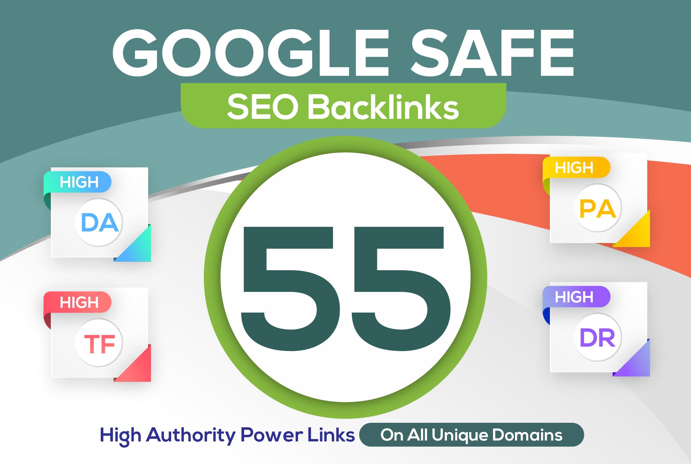 build 55 unique domain SEO backlinks on tf100 da100 s...