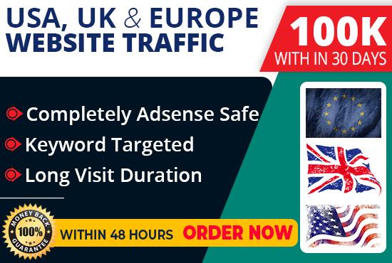 100,000 USA, UK, Europe keyword target website traff...