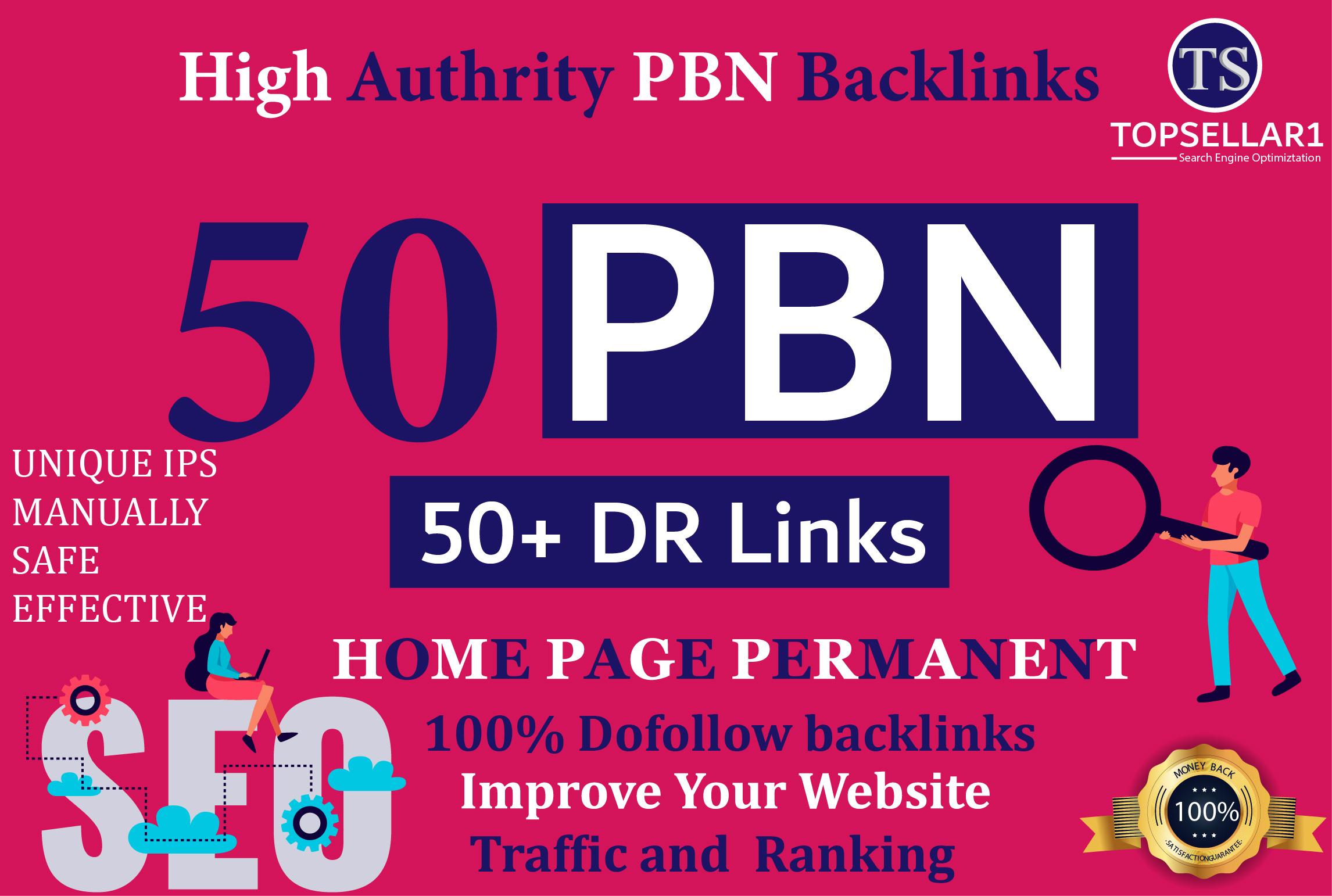make 50 PBN Backlinks with 50 to 75 DR Dofollow Hompa...