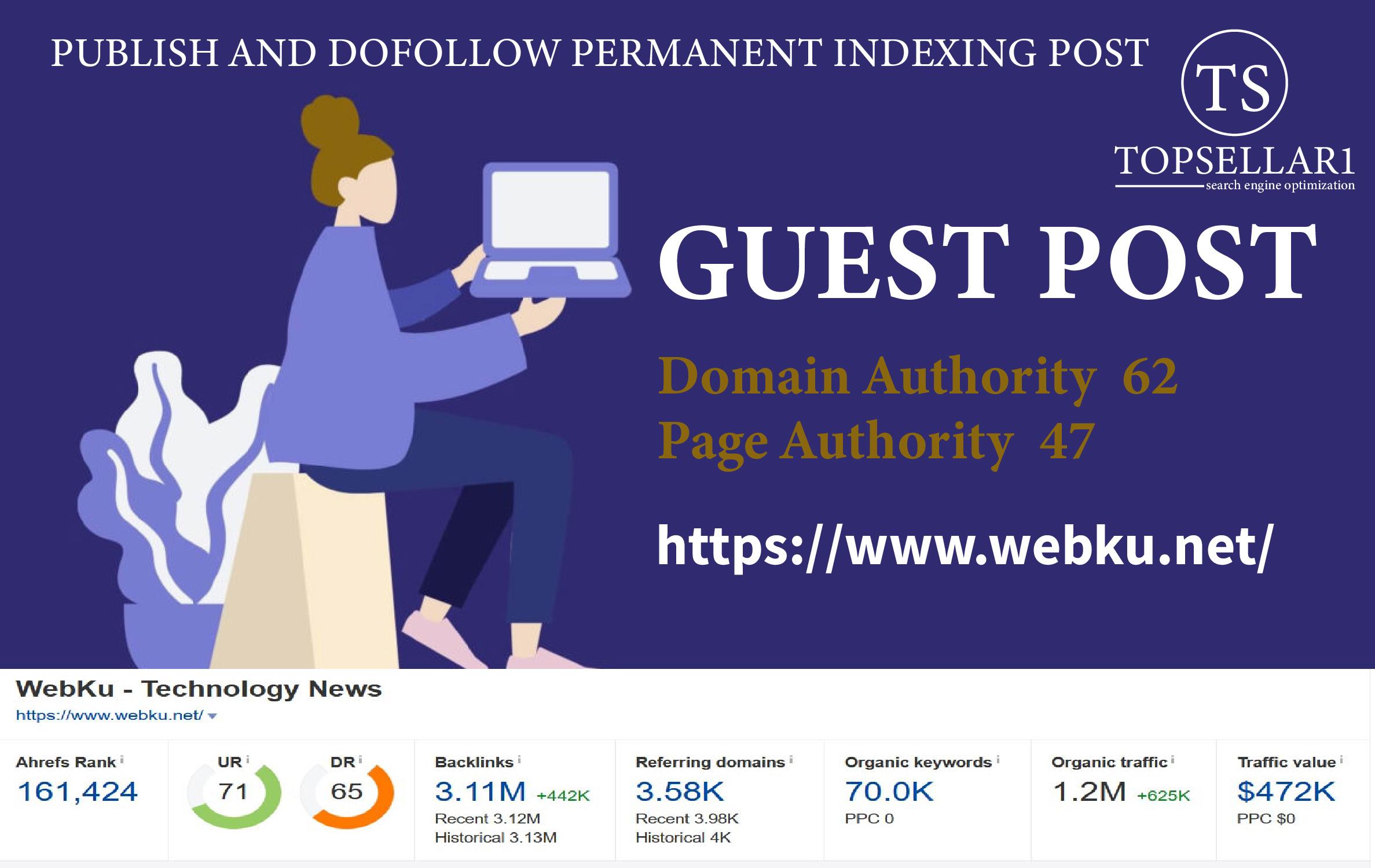 Publish Guest post on webku. net blog Da 61 Dr 72 Per...