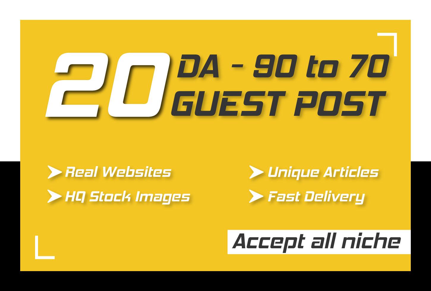 Publish 20 Permanent High DA Guest Posts with 100 per...