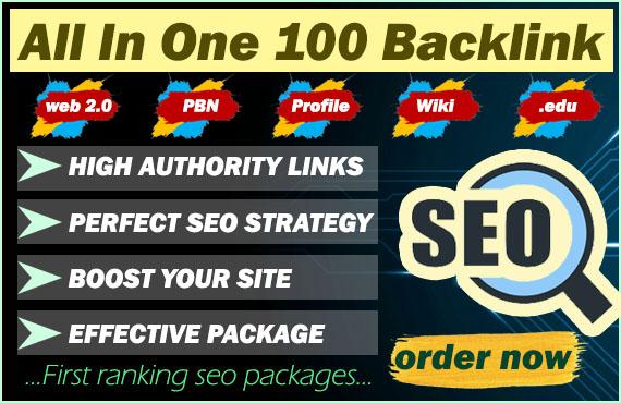 All In One 100 Backlinks Web2, PBN, Profile, Wiki,...