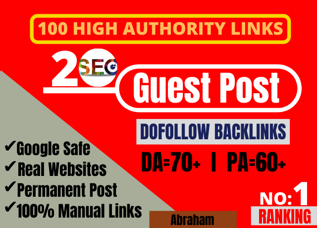 I will provide you 20 guest post backlinks from high ...