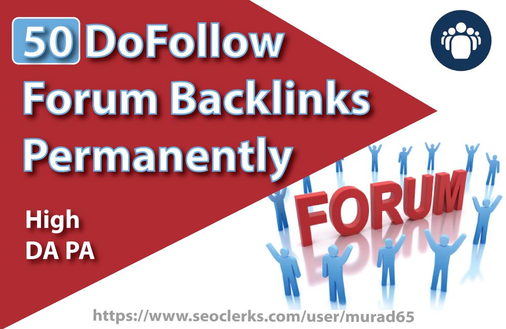 50 DoFollow Forum Backlinks Permanently on high DA PA...