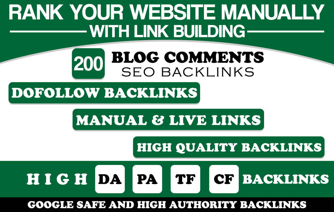 Manually 200 Blog Comment SEO Backlinks High DA PA