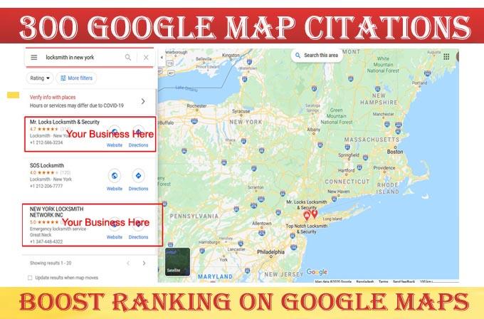 I will do 300 google map point citations for any coun...