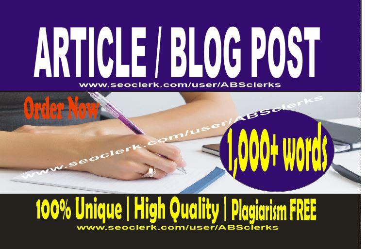 Write 1000 + words ARTICLES or BLOG POST - SEOptimize...