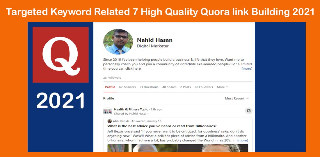 Targeted Keyword Related 7 High Quality Quora link Bu...