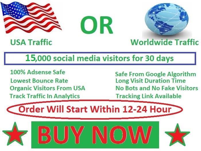 15,000 social media visitors guarantee 100 for 20 day...