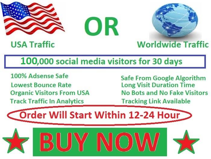 100,000 social media visitors guarantee 100 for 45 da...