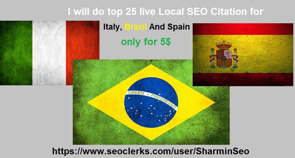 Create 25 live Local SEO Citation for Italy, Brazil ...