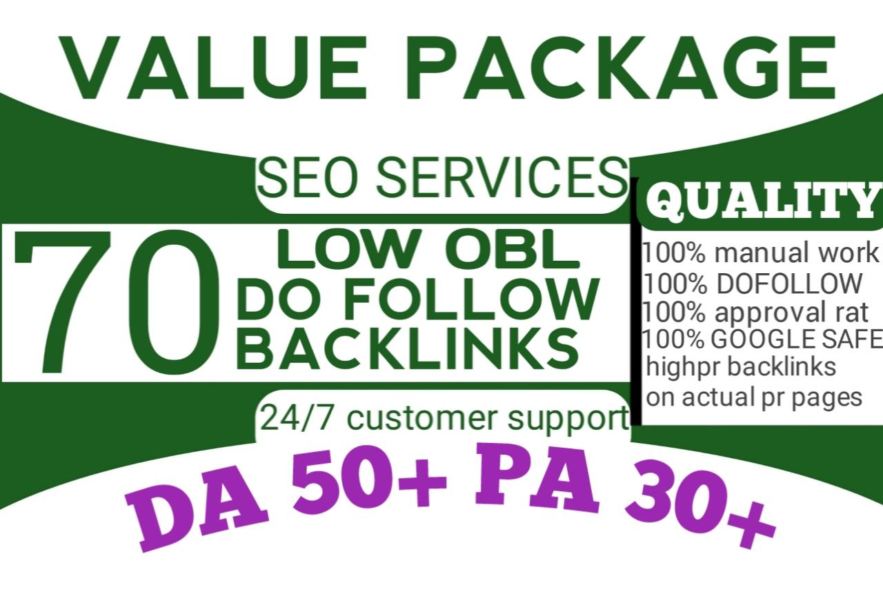 We will provide 70 links of DA 50+ with unique domain...