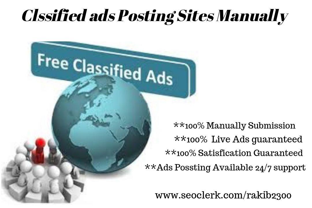 I will post your ads to 25 top classified sites manua...