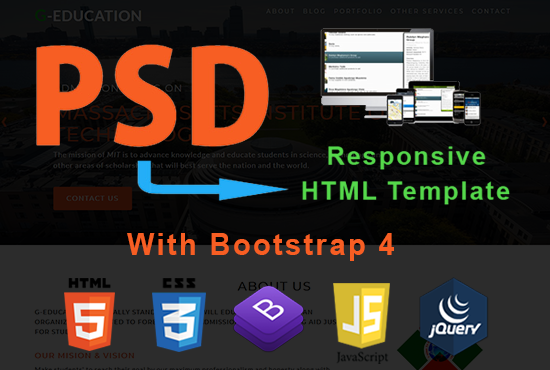 Convert PSD to HTML with Bootstrap 4 & Responsive...