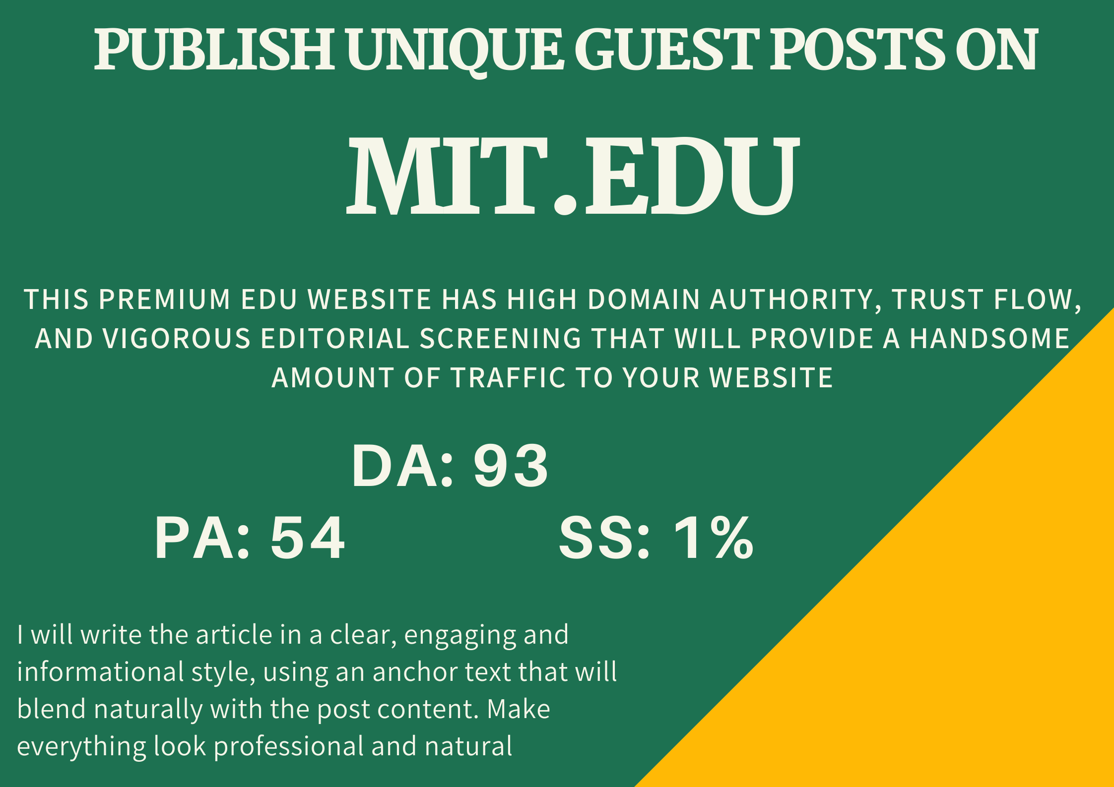 I will write and publish unique guest posts on High A...