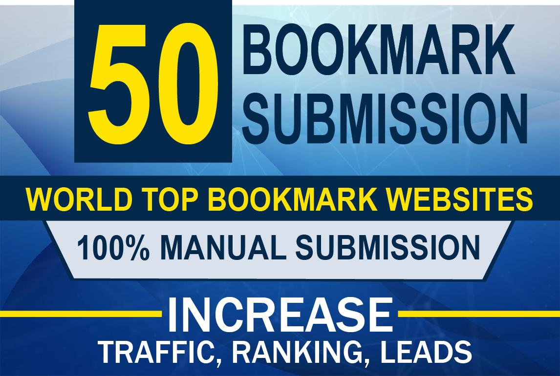I will build manually 50 bookmark submission backlink...