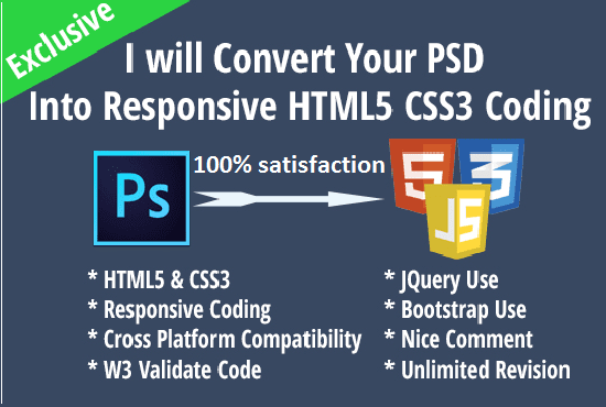 I will convert PSD into responsive html css using boo...