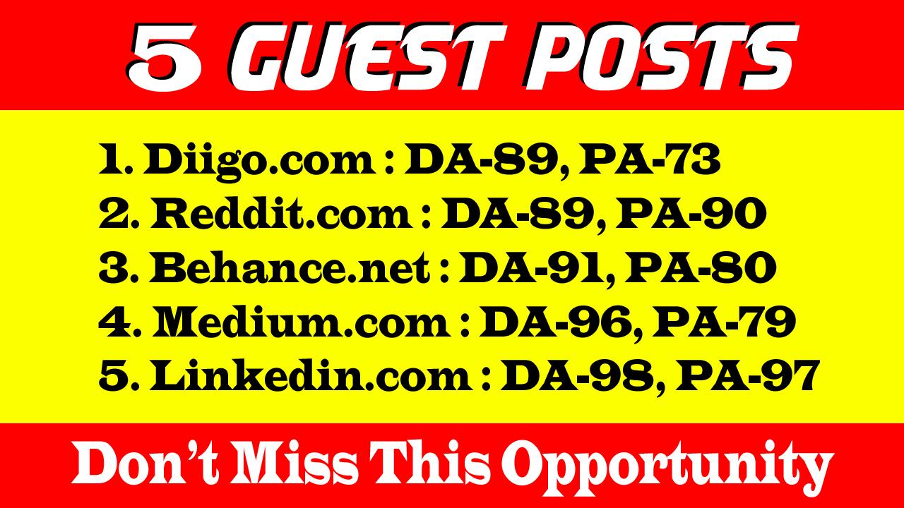 5 Guest Posts on DA 89+ to Boost your SEO Ranking