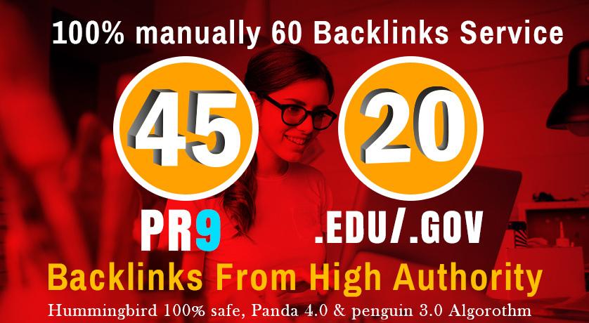 Manually Do 40 PR9 + 20 EDU/GOV Safe SEO High Pr Back...