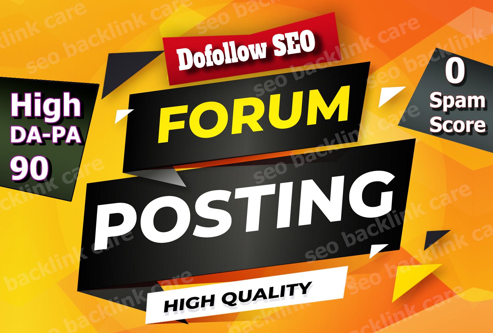 Manually create 20+ Forum posting High da-pa90 0 spam...