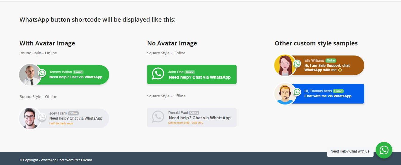 WhatsApp Custom Shortcode Buttons WordPress