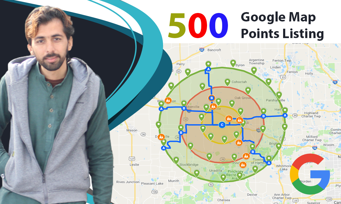I will Create 500 Google Map Points Listing with Loca...