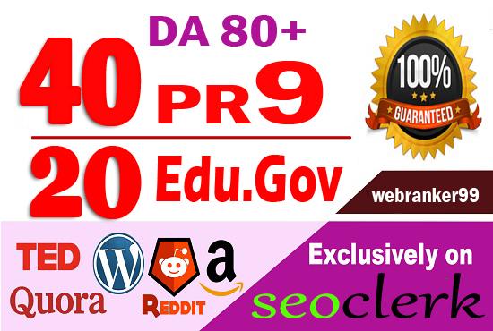 Provide 60 white hat Pr9 & Edu. Gov SEO dofollow ...