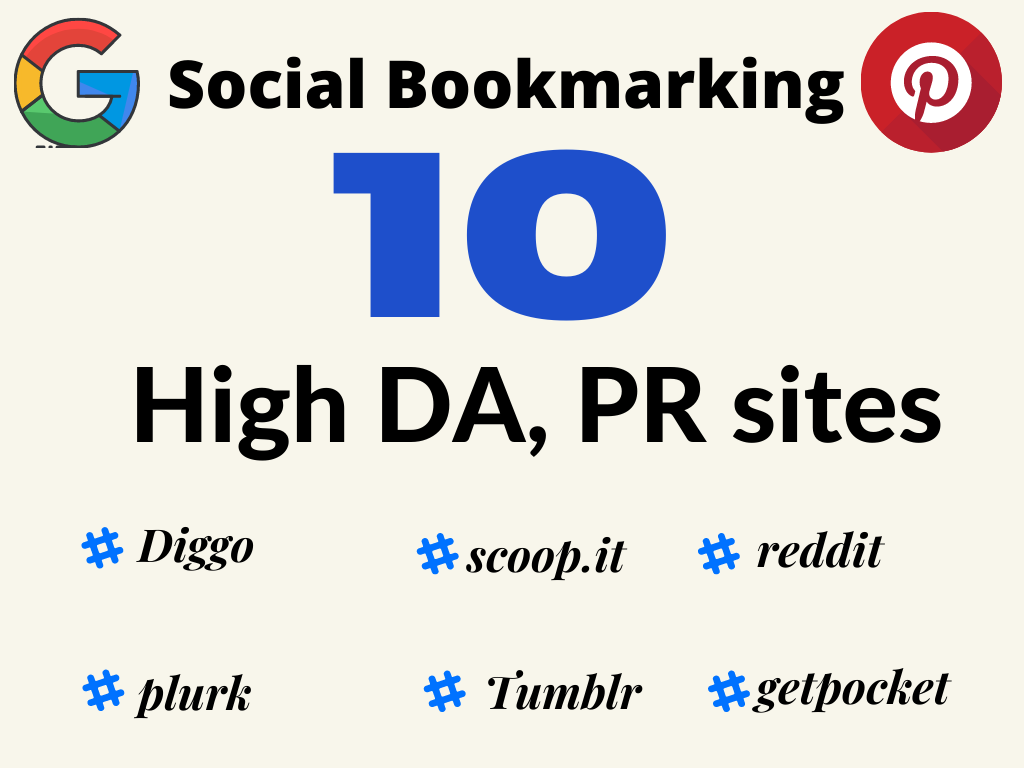 10 HIgh DA PR Diggo, Reddit, plurk many more HIgh qu...