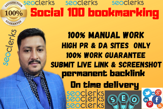 I will provide 100 bookmarking in high da and pa site...