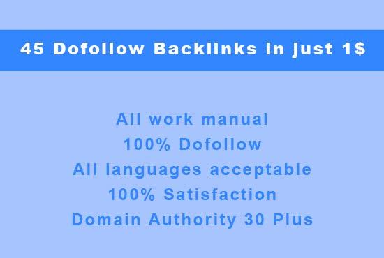 I will submit 45 dofollow backlinks of domain authori...