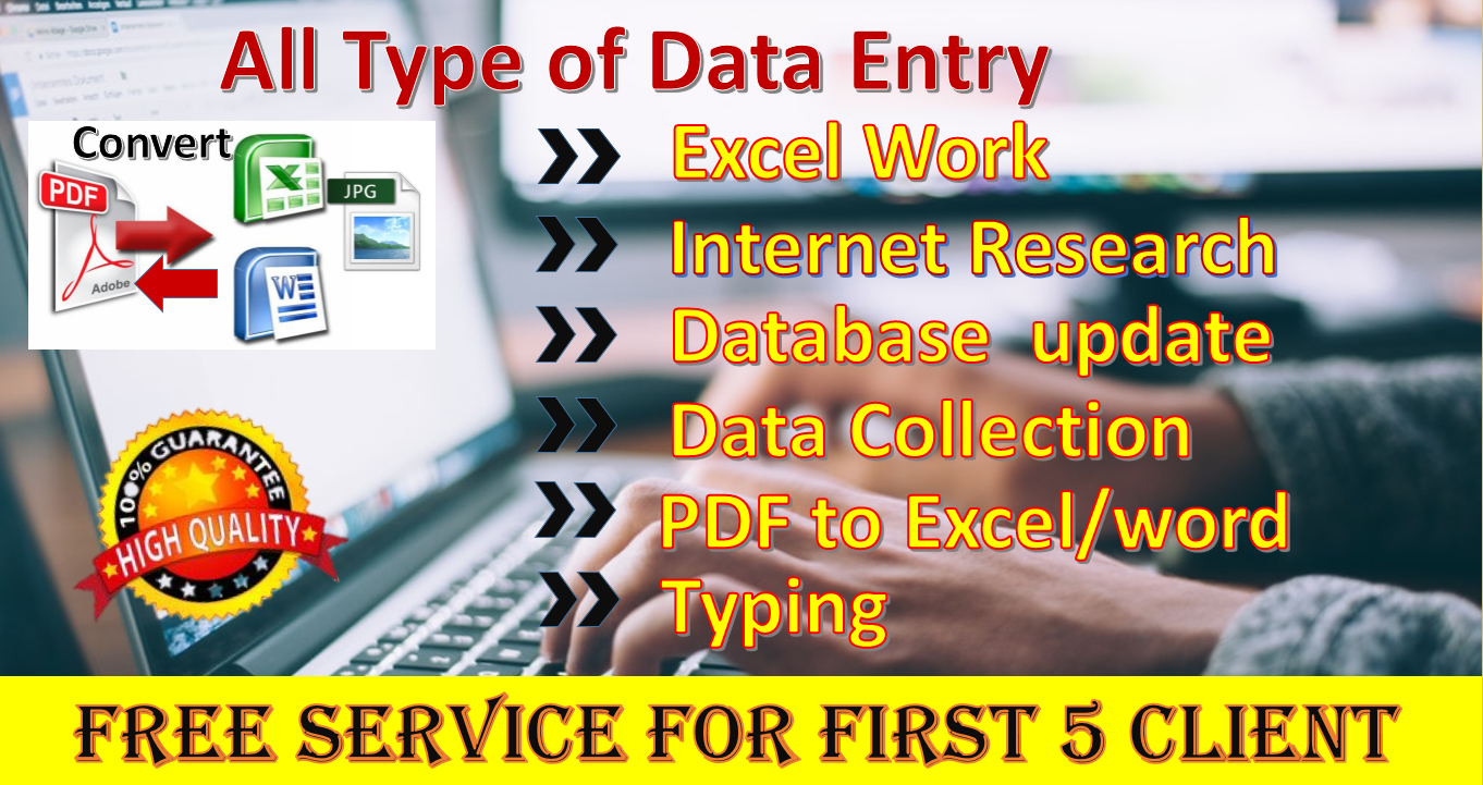 I will do Virtual assistant job for Data Entry, PDF C...