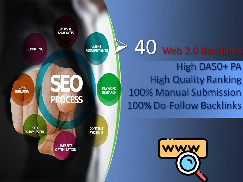 I will do 40 Web.20 Backlinks High DA50 Plus PA Do-Fo...
