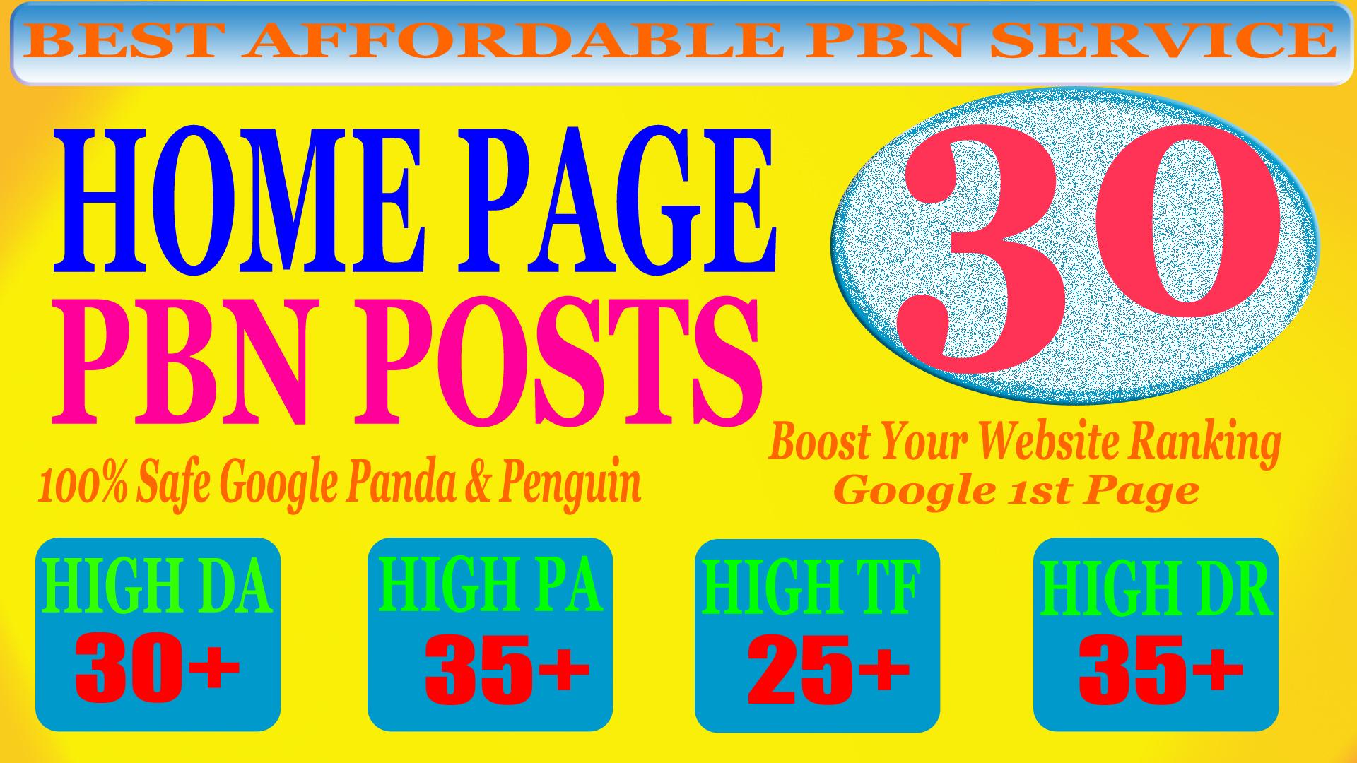 30 Homepage PBN Post with High DA PA CF TF 25+ Moz Au...