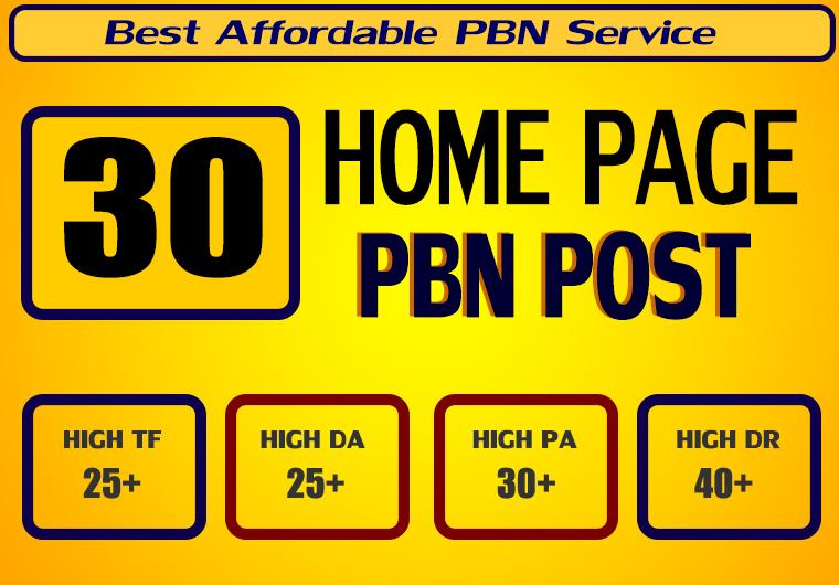 Homepage 30 PBN High 25 Plus DA PA CF TF Moz Authorit...