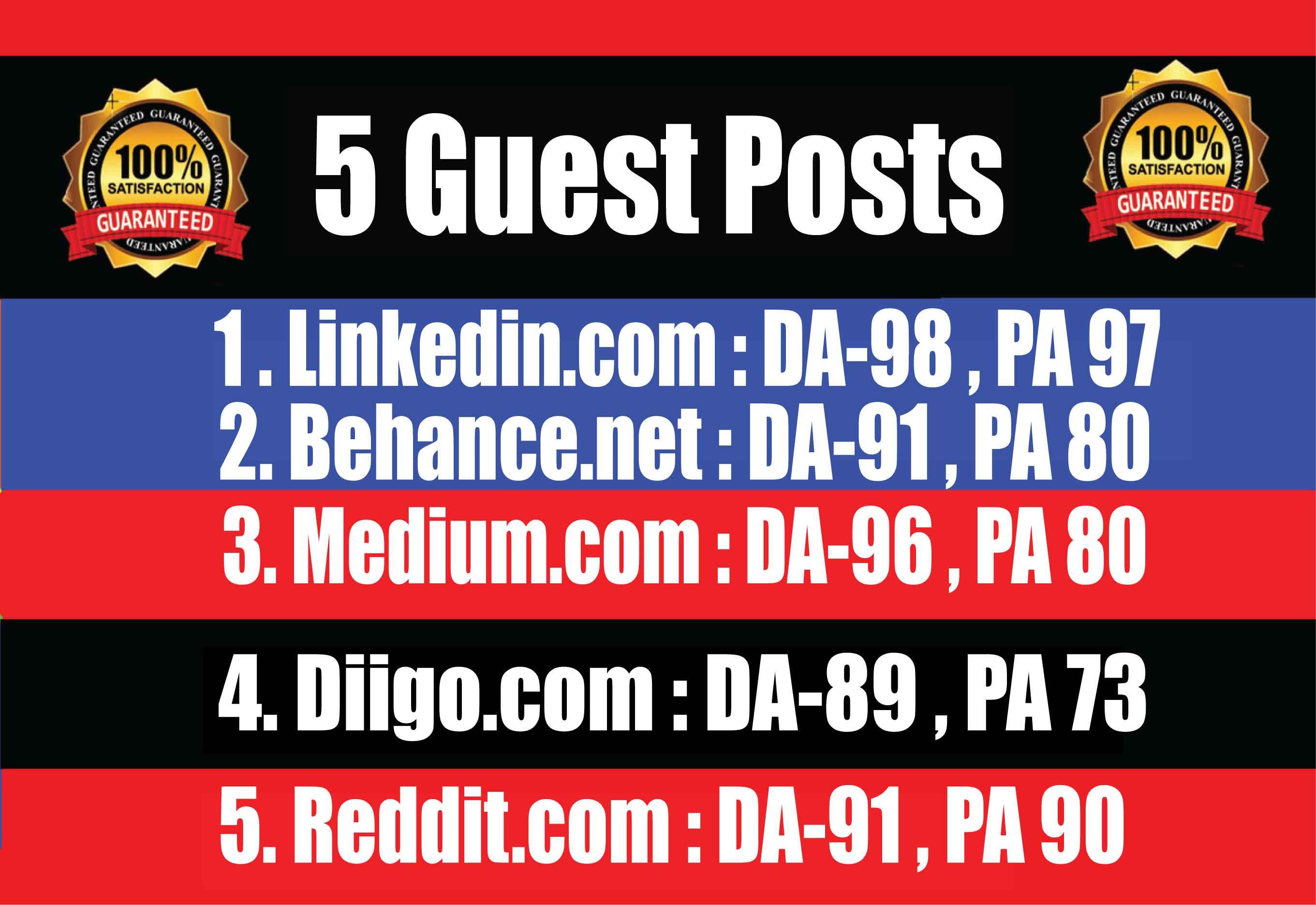 Publish 5 Guest Posts on Linkedin, Behance, Medium,...