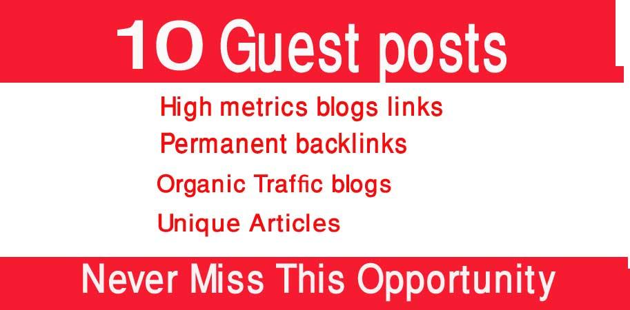 Write and Publish 10 Unique Guest Posts on High Autho...